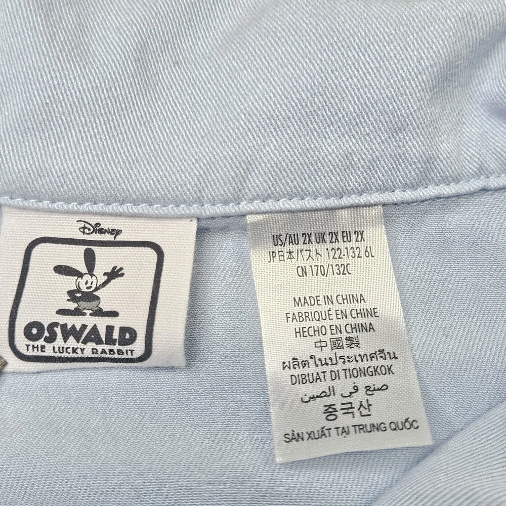 Disney Oswald The Lucky Rabbit Pajama Shirt 2X Blue Button Down Unisex